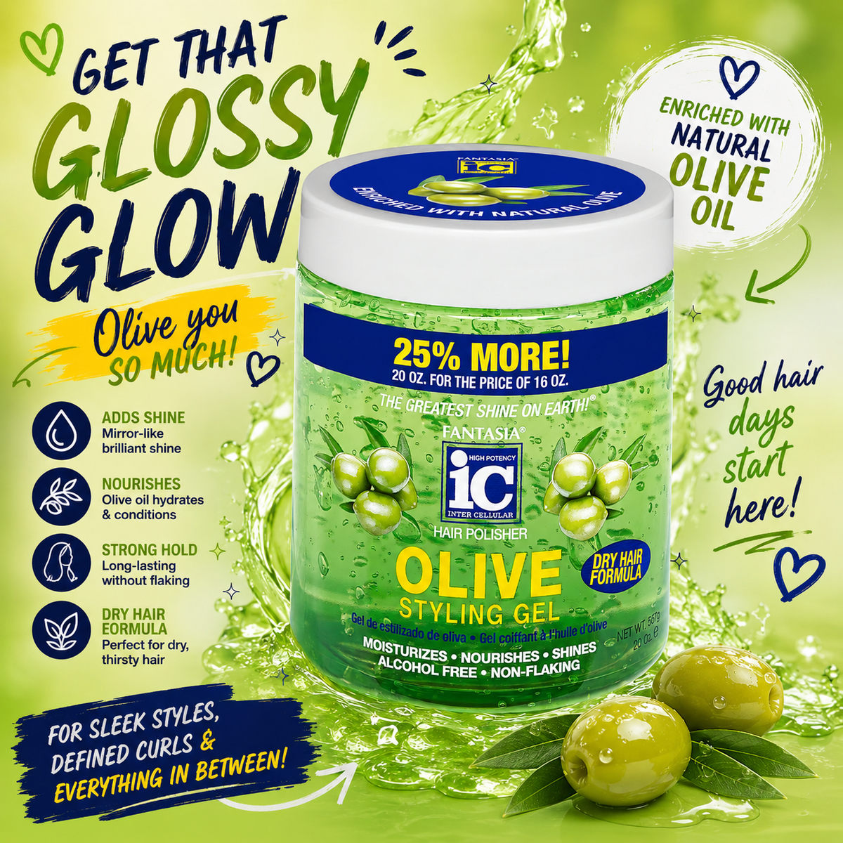OLIVE ‣ Styling Gel 20 oz. – Fantasia Hair Care Industries